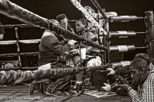 Rideout getting instructions between rounds.